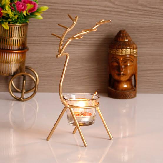 eCraftIndia Set of 2 Deer-Shaped Metal Tealight Holders – Handcrafted Decorative Candle Holders