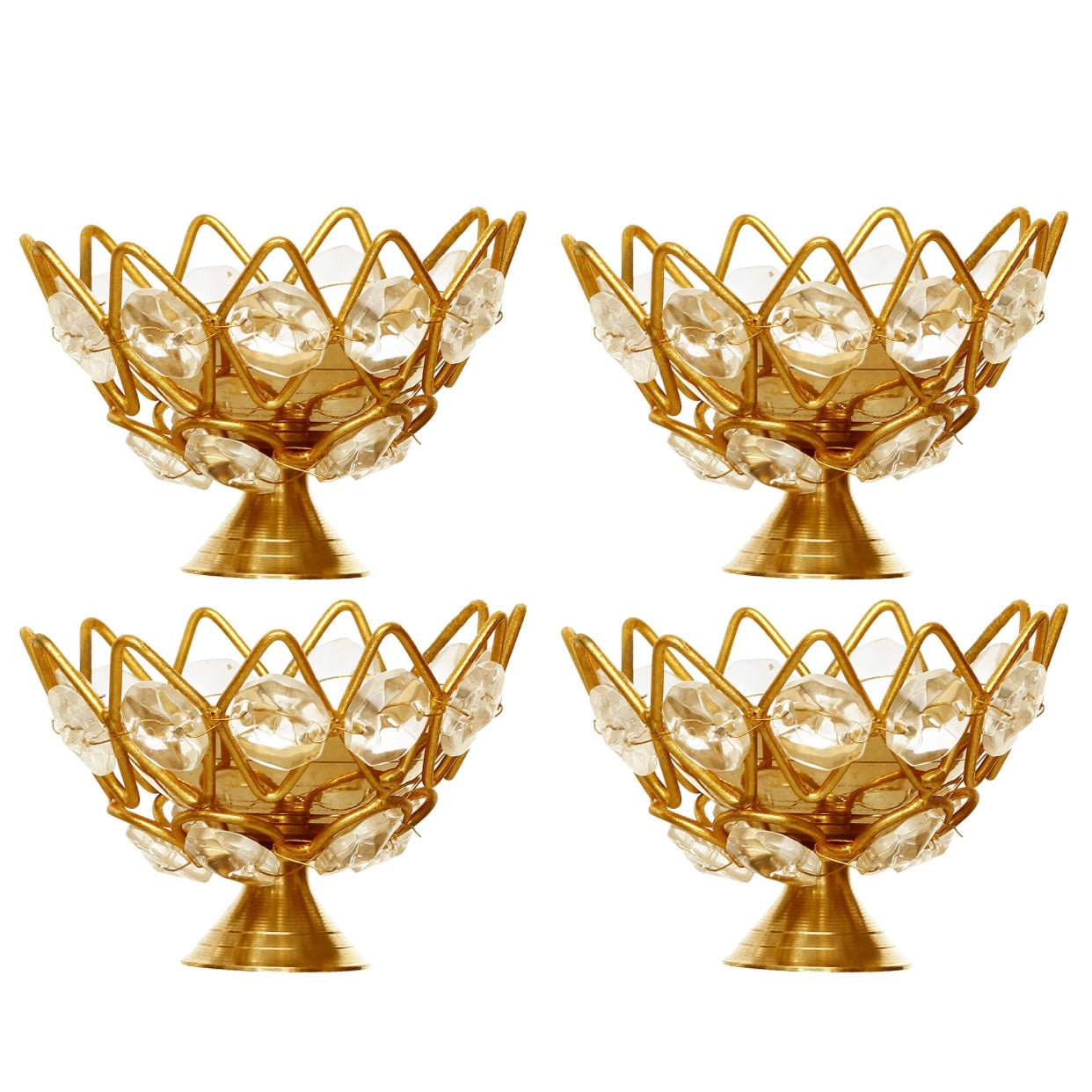 Set of 4 eCraftIndia Lotus Crystal Tealight Candle Holders – Sparkling Decorative Home Accent
