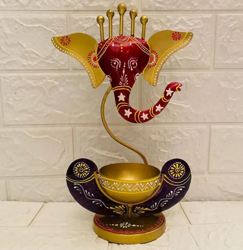 Ganesha Idol with Tealight Candle Holder – Intricately Crafted Spiritual & Festive Home Decor