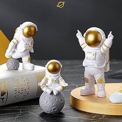 Golden Astronaut Spaceman Statue Set of 3 – Modern Home & Office Desktop Decor Figurines
