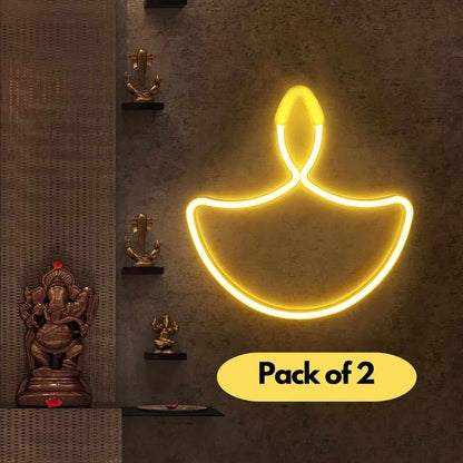 Diwali LED Diya Neon Sign Lights (Set of 2) – Bright Decorative Lights for Festive Home Decor