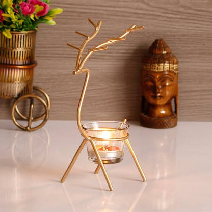 eCraftIndia Set of 2 Deer-Shaped Metal Tealight Holders – Handcrafted Decorative Candle Holders