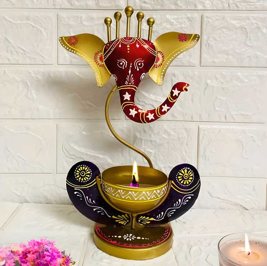 Ganesha Idol with Tealight Candle Holder – Intricately Crafted Spiritual & Festive Home Decor
