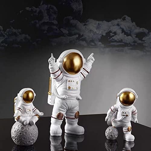 Golden Astronaut Spaceman Statue Set of 3 – Modern Home & Office Desktop Decor Figurines