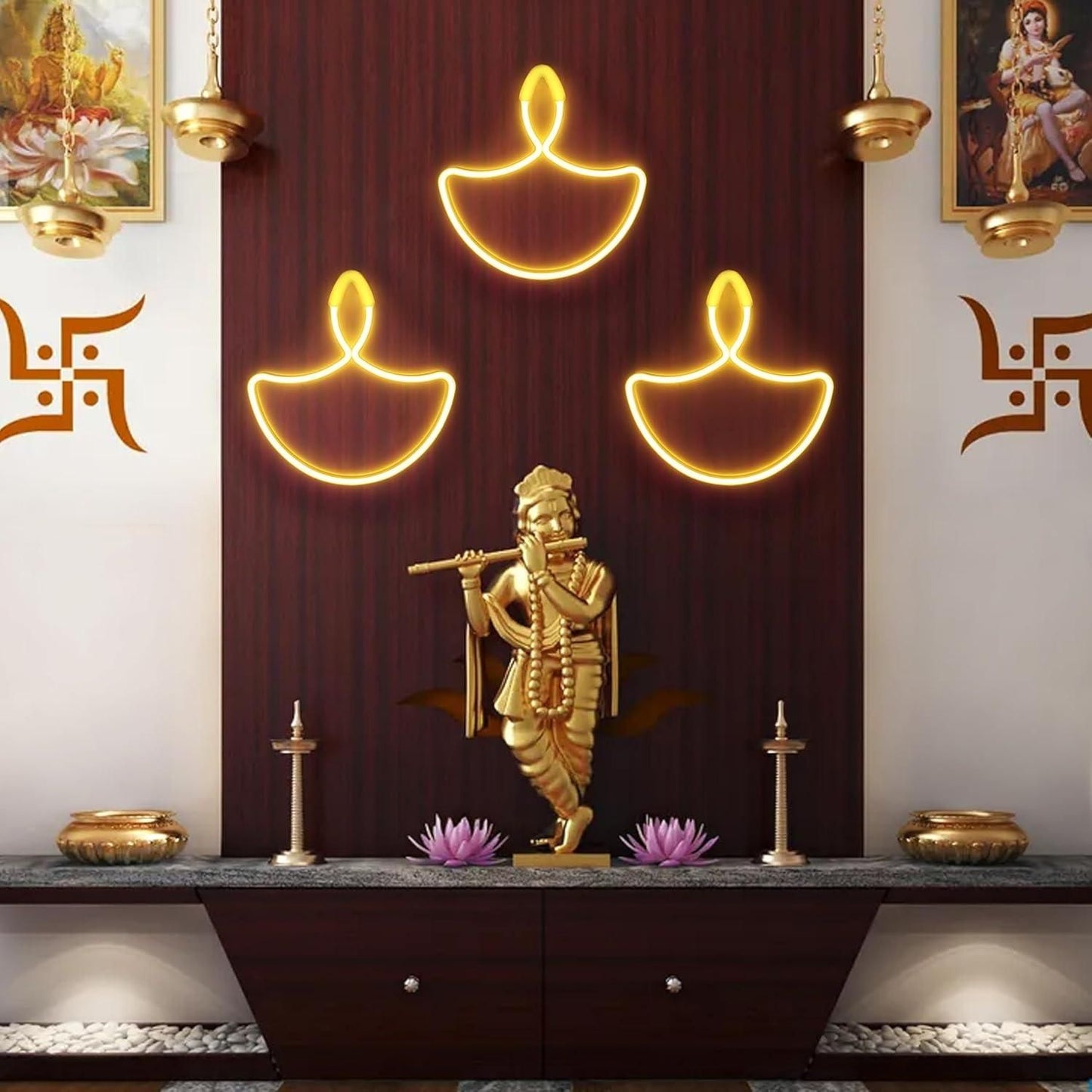 Diwali LED Diya Neon Sign Lights (Set of 2) – Bright Decorative Lights for Festive Home Decor