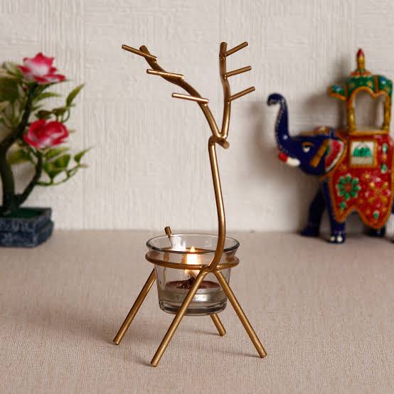 eCraftIndia Set of 2 Deer-Shaped Metal Tealight Holders – Handcrafted Decorative Candle Holders