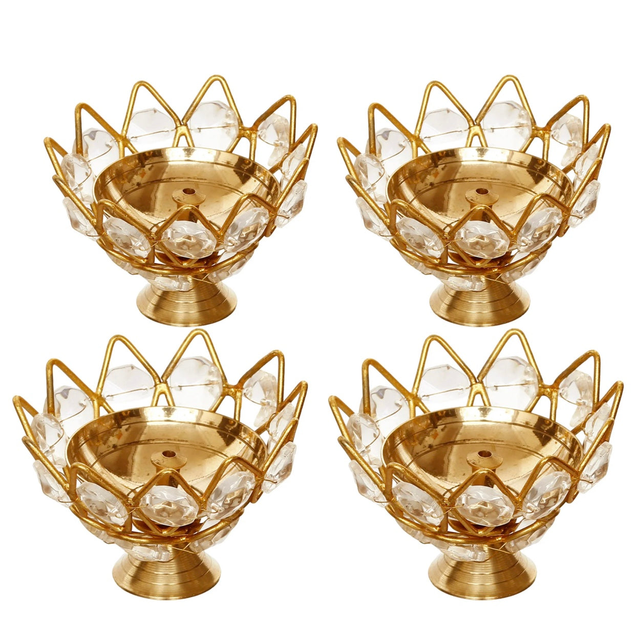 Set of 4 eCraftIndia Lotus Crystal Tealight Candle Holders – Sparkling Decorative Home Accent
